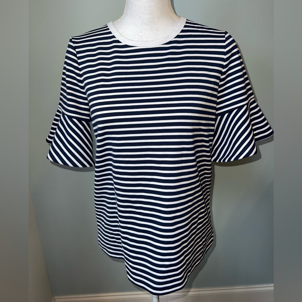 Draper James Navy Sailor Stripe Ruffle Ponte Tee Size S